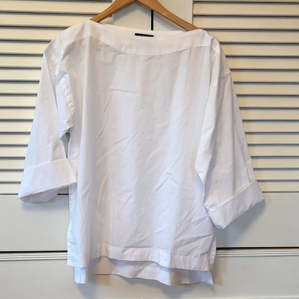 J. Crew White Boatneck Cotton Blouse size s buttons on side